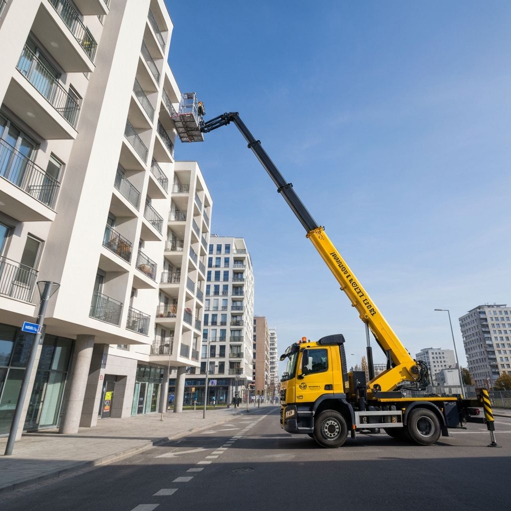 Lift exterior profesional Clayon operând la înălțime în Brașov
