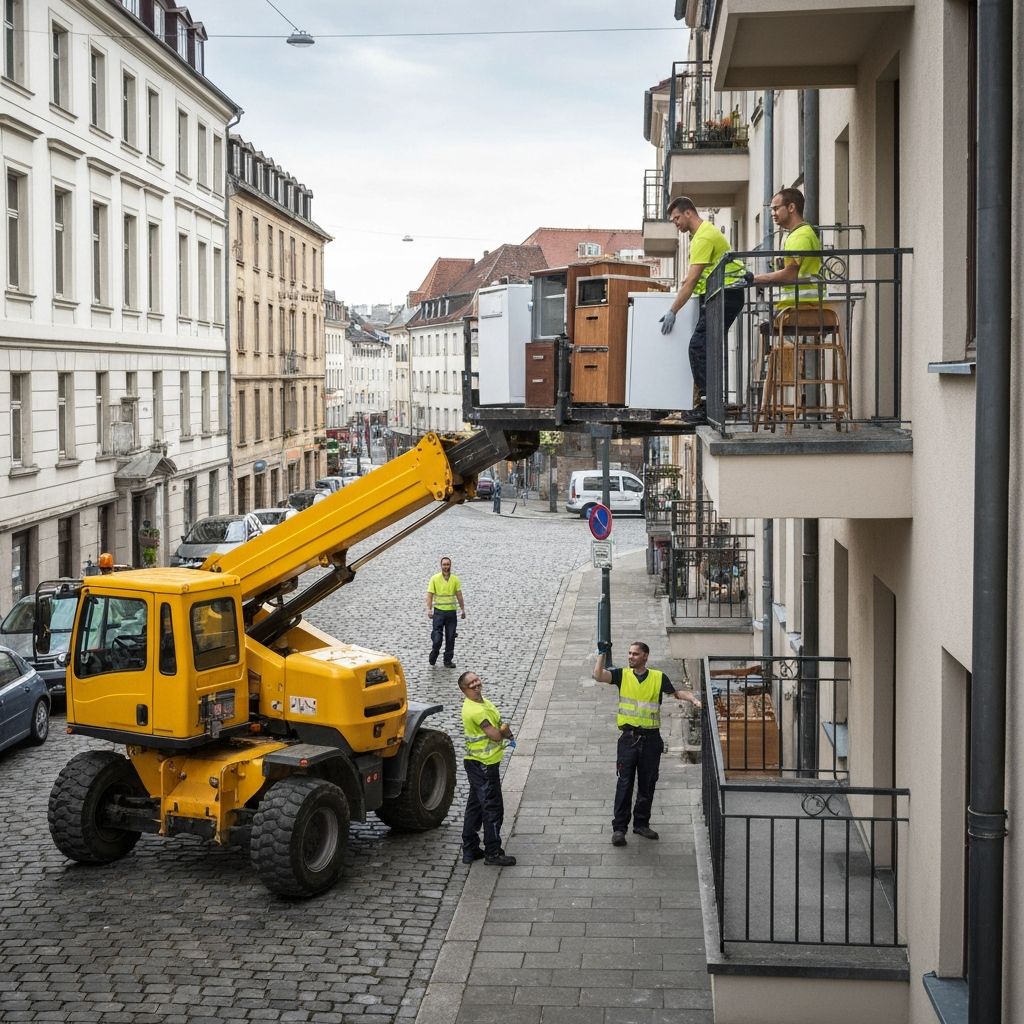 Lift exterior folosit pentru transport mobilier la etaj
